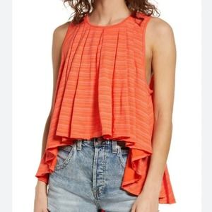 Free People Turn It Up Pleated Cut-out Hi-lo Trapeze Tank in Coral Women…